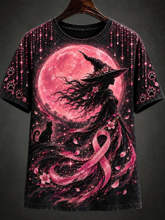 Breast Cancer Awareness Merch Gothic Halloween Witch T-Shirt Halloween Gift For Her - Foxy23shop