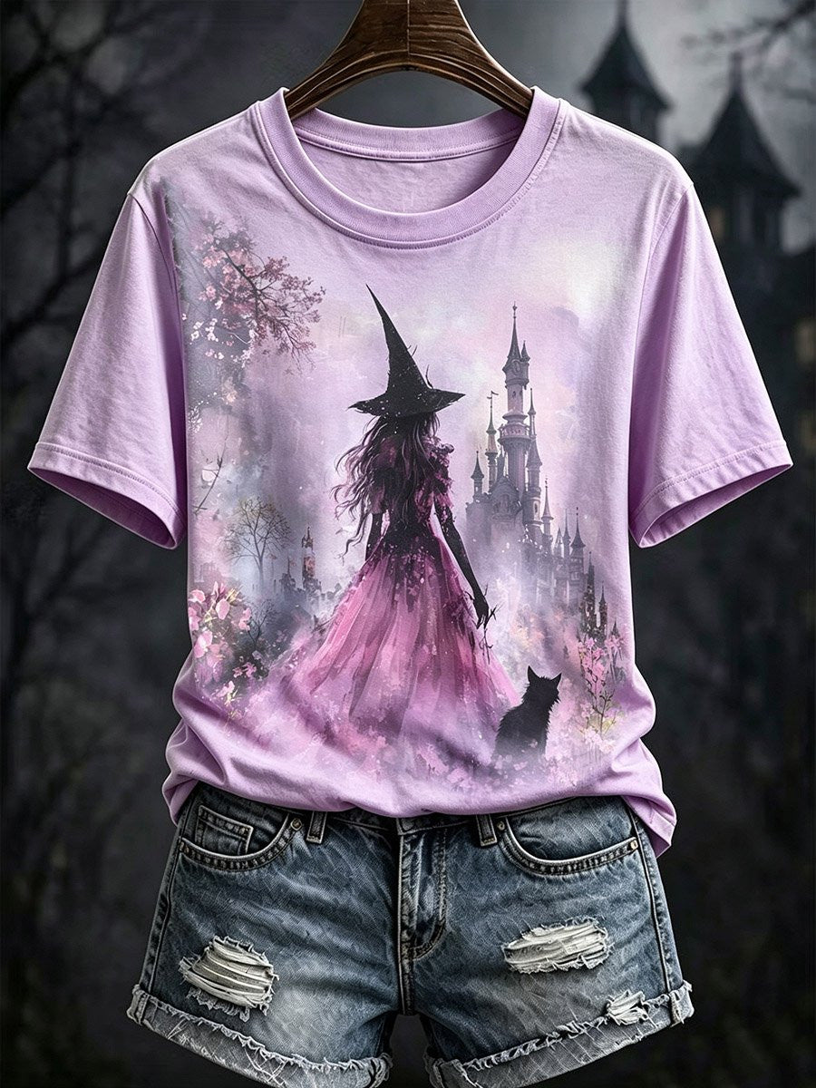 Gothic Halloween Witch T-Shirt Pink Ribbon Breast Cancer Awareness Clothes Women Gift - Foxy23shop