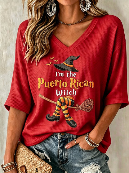 Halloween In Puerto Rico Witch V-Neck Raglan Shirt Spooky Season Clothes Gift For Her - Foxy23shop
