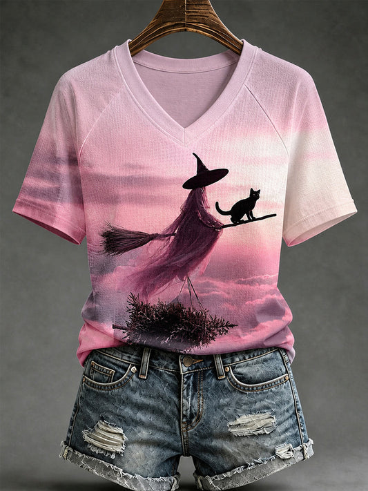 Halloween Witch Era V-Neck Shirt Halloween Witchcraft Clothes Breast Cancer Awareness Gift - Foxy23shop