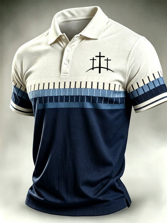 Christian Polo Shirt Three Crosses Collar Apparel Religious Gift for Him - Foxy23shop