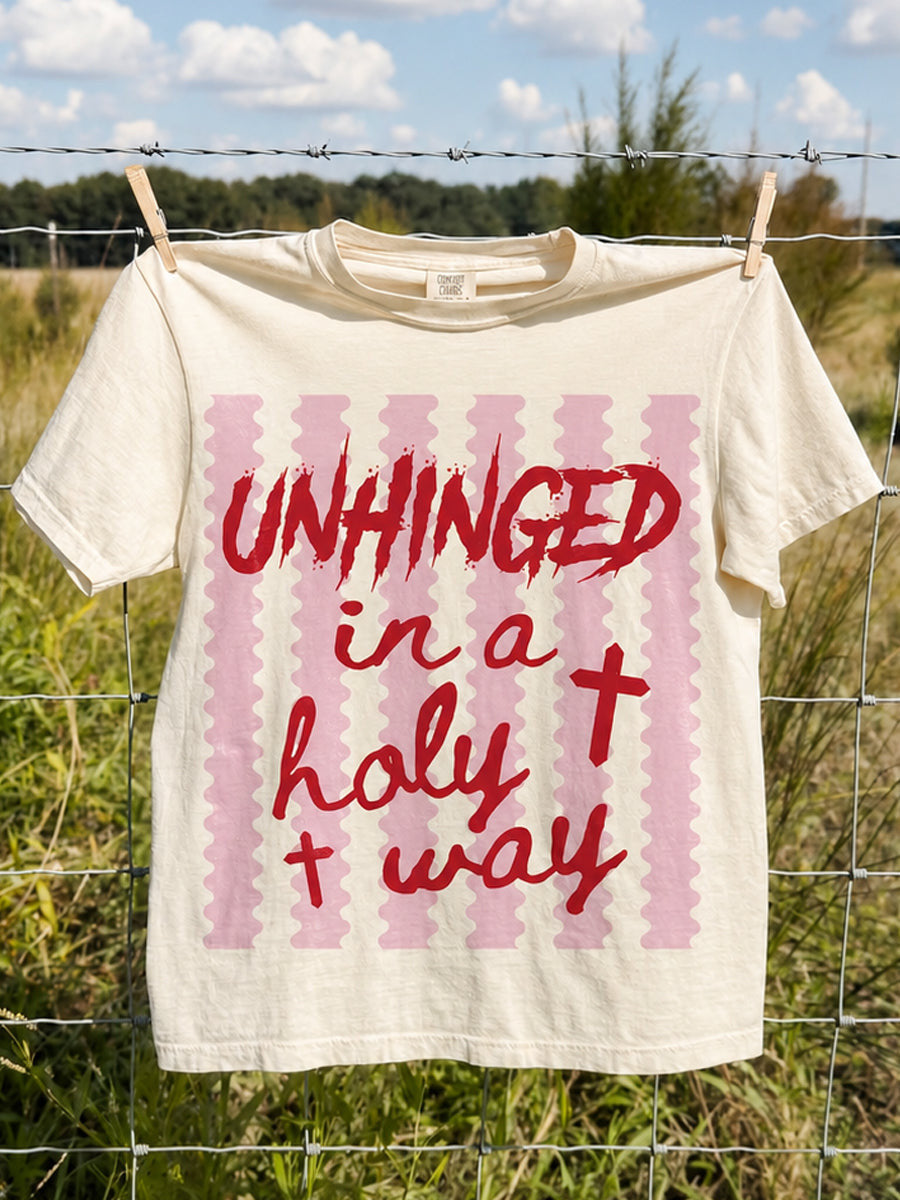 Christian Unhinged in a Holy Way T-Shirt Funny Christian Girl Apparel Her Gift - Foxy23shop