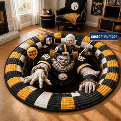 Personalized Pittsburgh Steelers Halloween 2026 Round Mat Halloween Home Decor Gifts Ideas For Steelers Fans