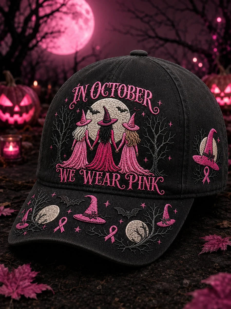 Salem Witch In October We Wear Pink Halloween Hat Spooky Season Baseball Cap