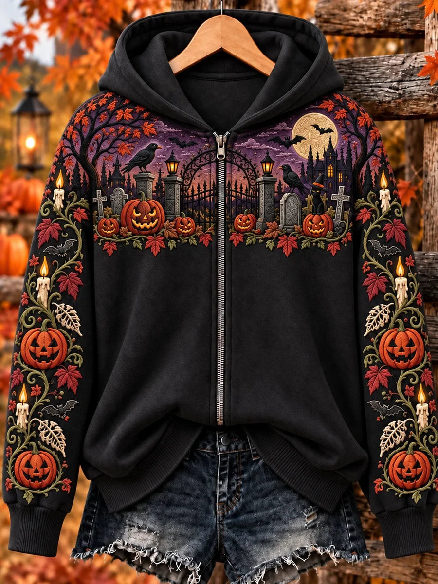 Halloween Witch Cat Zip Up Hoodie Halloween Apparel Cool Gifts For Cat Lovers