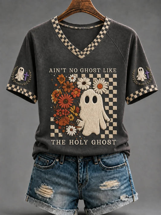 Christian Halloween Aint No Ghost Like The Holy Ghost V-Neck Shirt Cool Gifts For Halloween