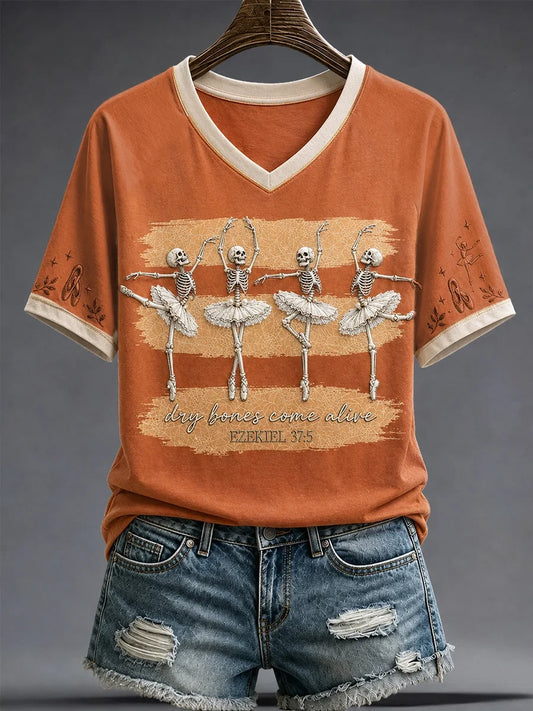 Faith Lover Dry Bones Come Alive Halloween V-Neck Shirt Spooky Halloween Clothing Gifts Ideas