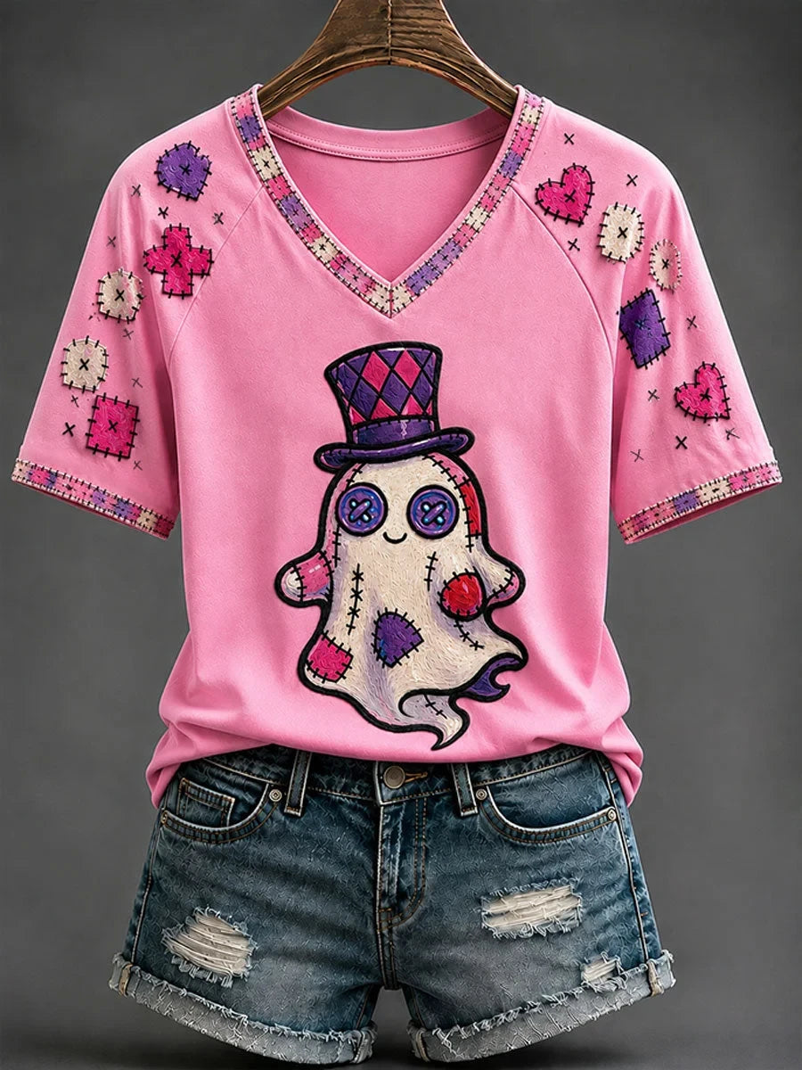 Cute Ghost Halloween Ghost V-Neck Shirt Halloween Clothing Gifts For Ghost Lovers