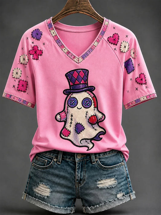 Cute Ghost Halloween Ghost V-Neck Shirt Halloween Clothing Gifts For Ghost Lovers
