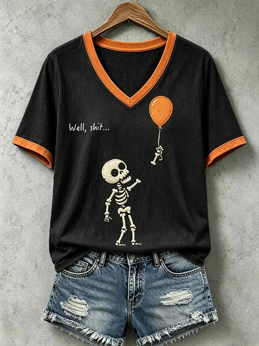 Gothic Skull Well S Halloween V-Neck Shirt Gothic Skull Graphic Tee Halloween Gifts Ideas