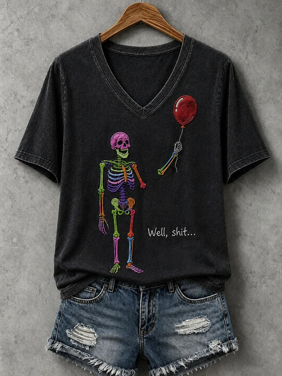 Halloween Colorful Gothic Skull Well S V-Neck Shirt Halloween Merch Cool Gifts For Girlfriend