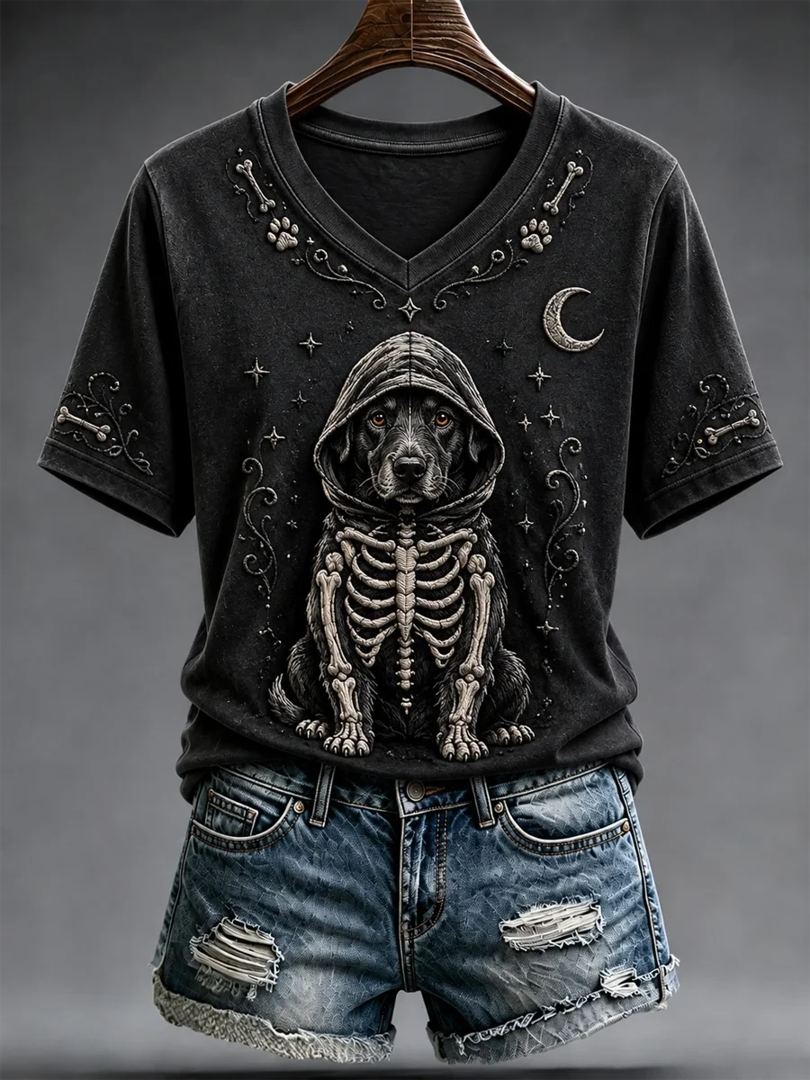Halloween Dog Graphic Vintage V-Neck Shirt Halloween Apparel Gifts Idea For Dog Owners