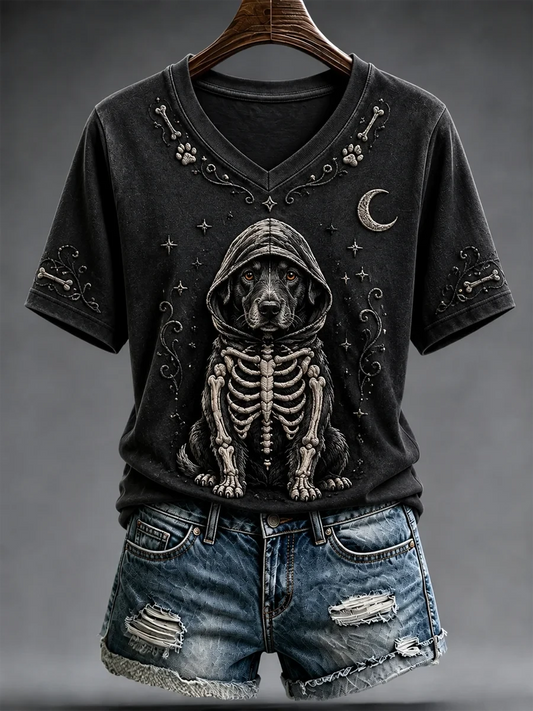Halloween Dog Graphic Vintage V-Neck Shirt Halloween Apparel Gifts Idea For Dog Owners