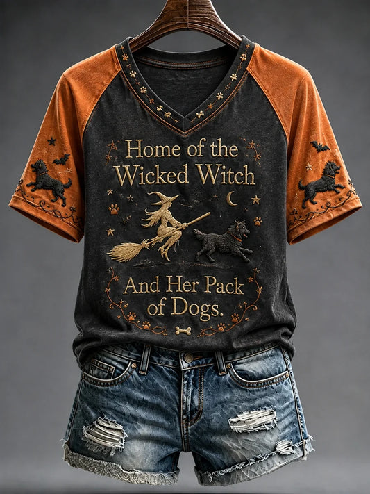Halloween Dog Witch Gothic V-Neck Shirt Halloween Merch Presents For Dog Lovers