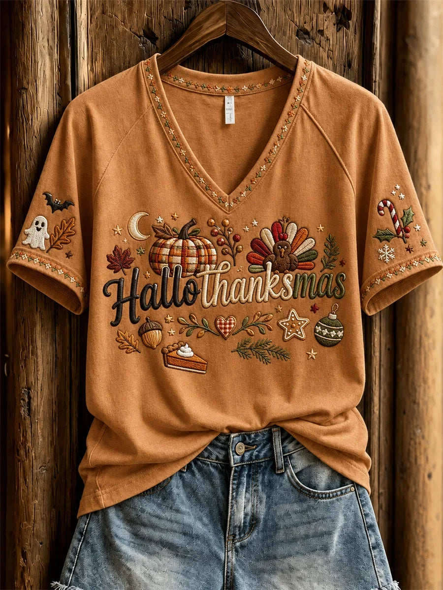 Hallothanksmas Wonderful Holiday Season V-Neck Shirt Halloween Apparel Presents For Wife