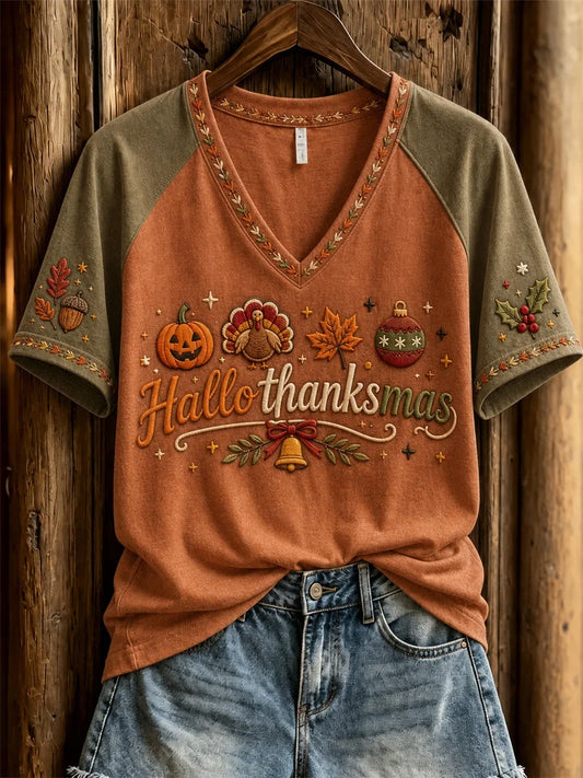 Hallothanksmas Wonderful Holiday Season V-Neck Shirt Halloween Clothes Gifts For Sister