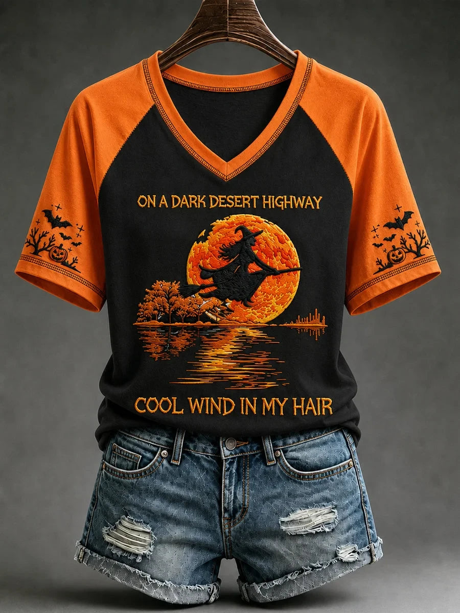 Halloween Witch Pumpkin Bat V-Neck Shirt Halloween Clothes Presents Ideas For Wife