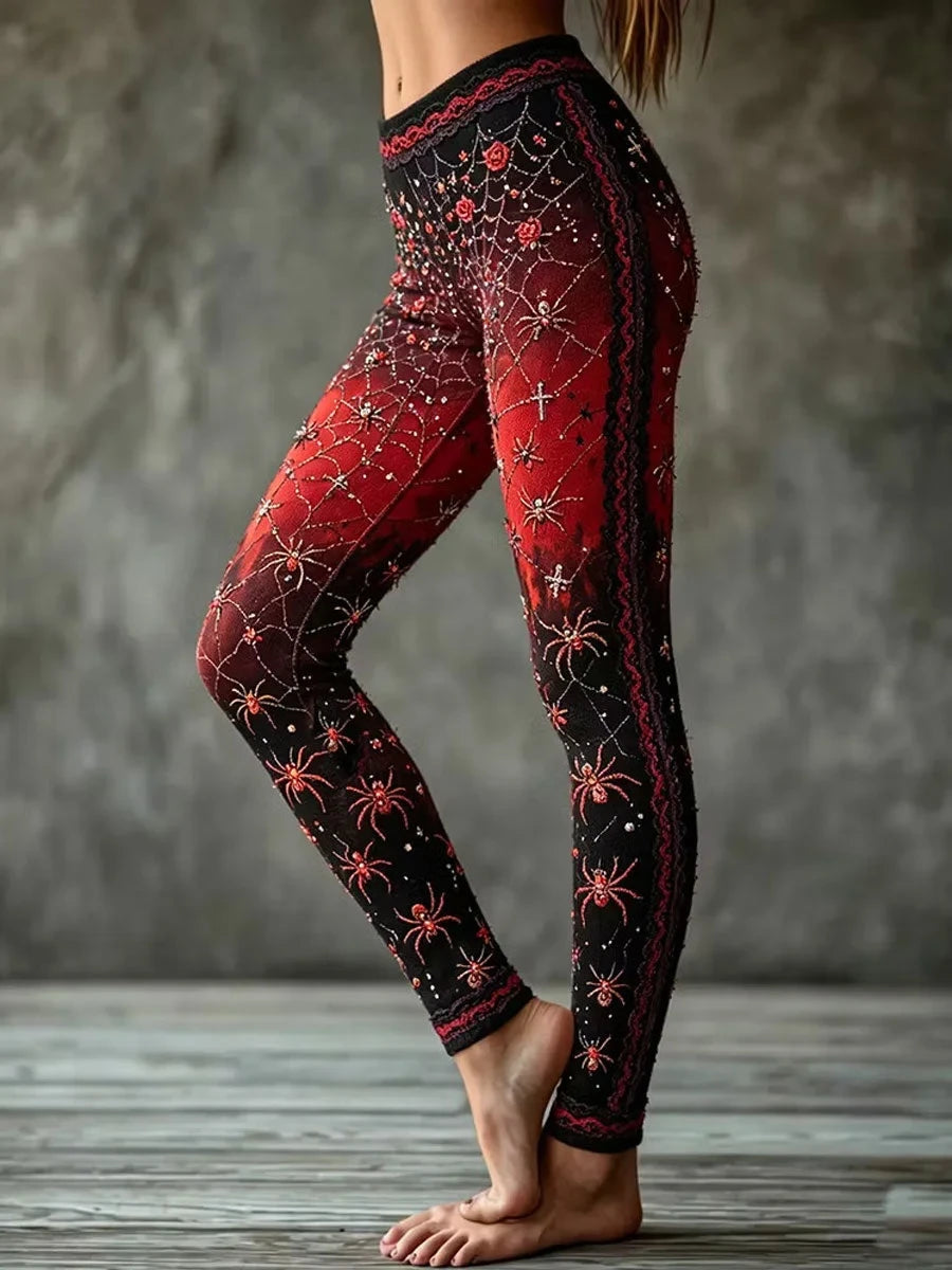 Gothic Style Spider Web Graphic Leggings Halloween Clothing Gifts For Wife
