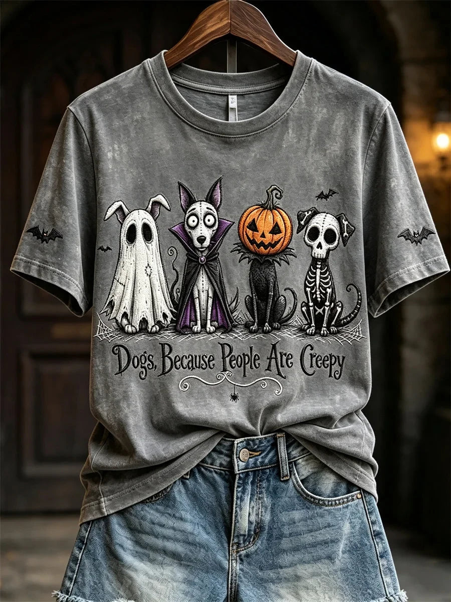 Dogs Because People Are Creepy Halloween Dogs T-Shirt Halloween Apparel Gifts For Sister