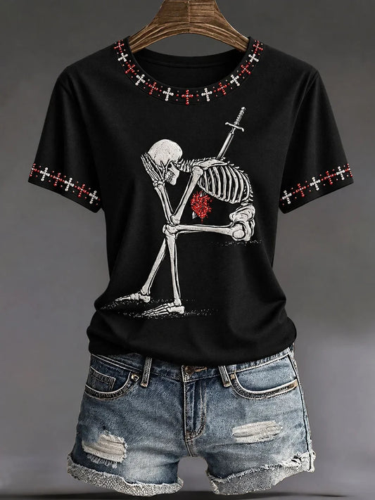 Halloween Gothic Fun Skull T-Shirt Halloween Apparel Presents Idea For Sister