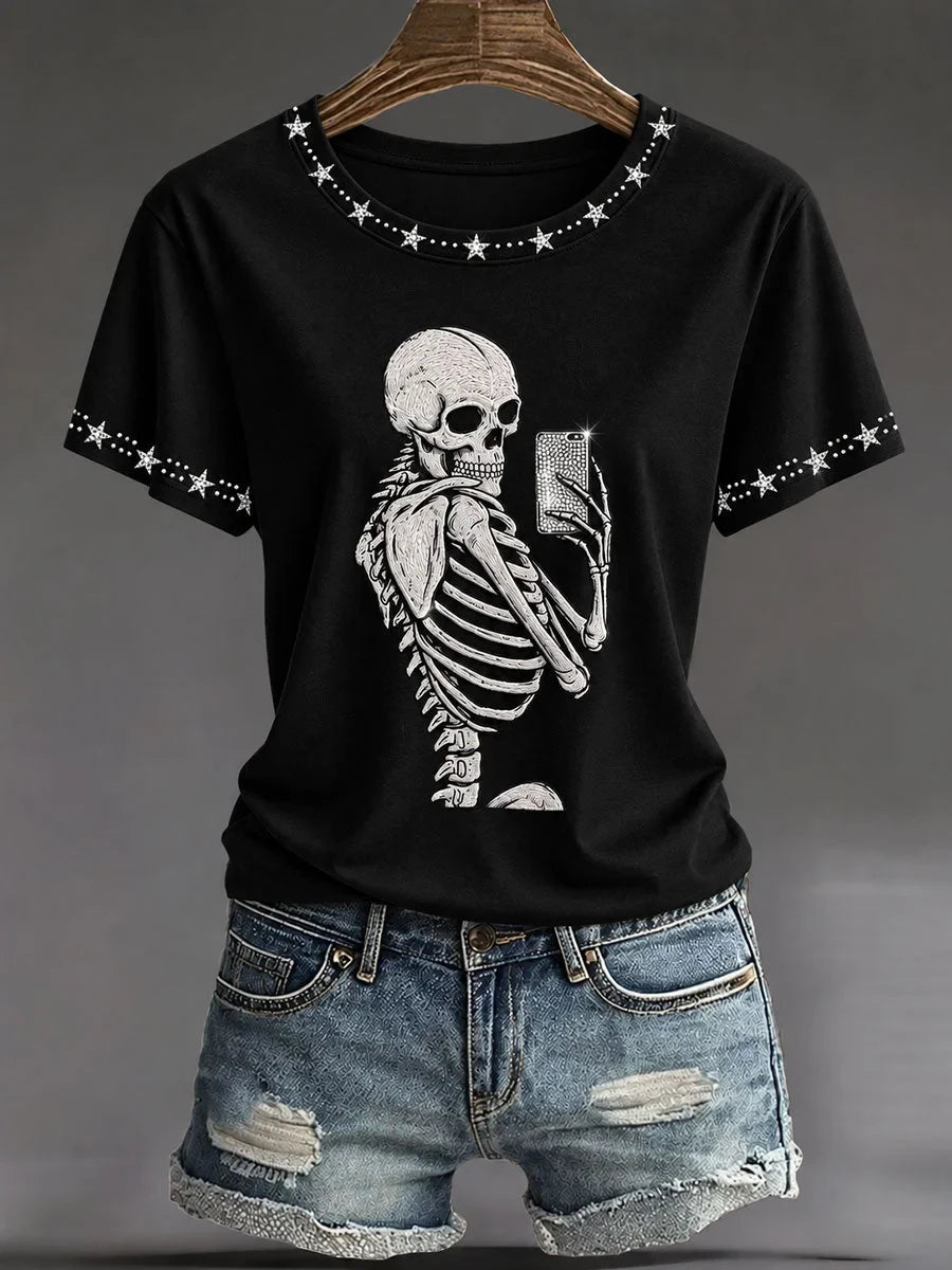 Halloween Gothic Fun Skull T-Shirt Haunted Halloween Apparel Presents For Her