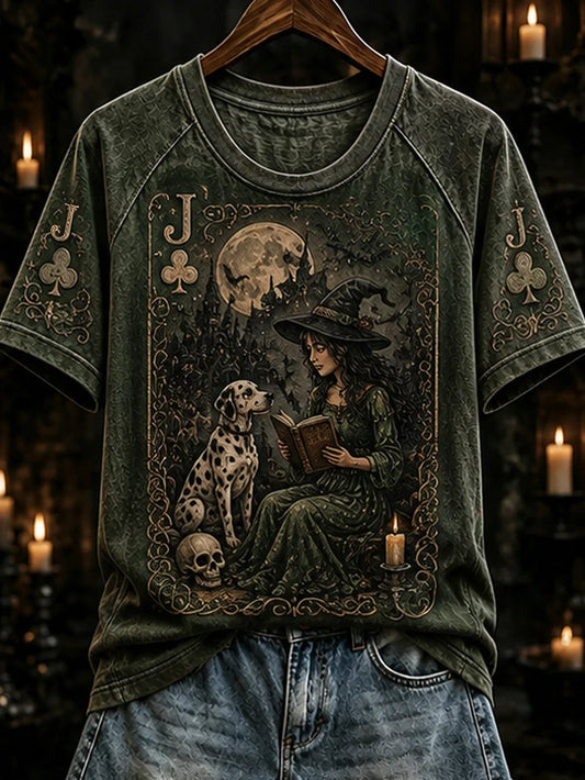 Halloween Poker Elements Witch And Dog Pattern T-Shirt Halloween Clothes Gifts For Dog Mom