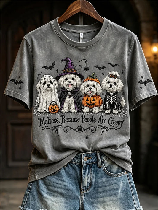 Maltese Because People Are Creepy Halloween Dogs Shirt Halloween Merch Gifts For Sister