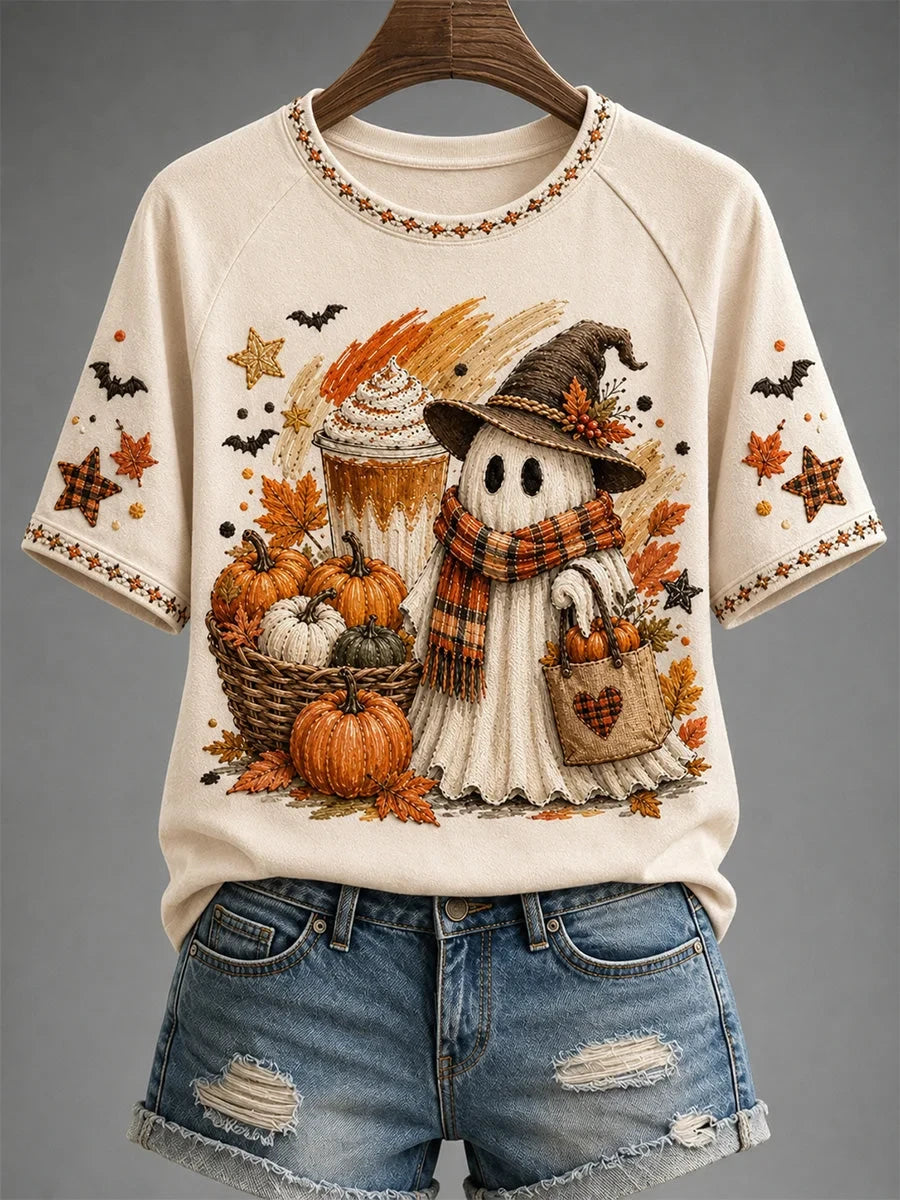 Spooky Ghost Pumpkin Vibe Halloween Shirt Holiday Clothing Gifts Idea For Her