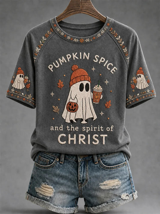 Pumpkin Spice And The Spirit Of Christ T-Shirt Halloween Merch Cool Gifts For Wife