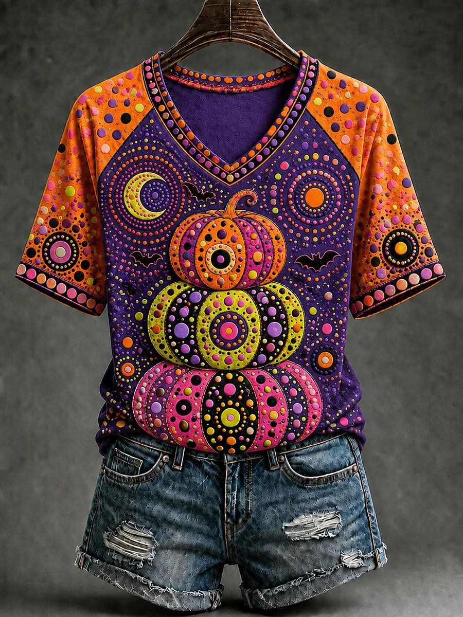 Halloween Pumpkin Graphic V-Neck Shirt Halloween Apparel Presents For Sister