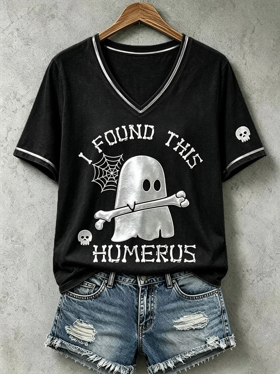 I Found This Humerus Ghost V-Neck Shirt Halloween Clothes Gifts For Ghots Lovers