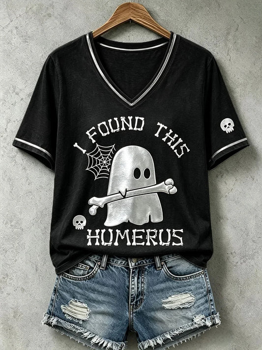 I Found This Humerus Ghost V-Neck Shirt Halloween Clothes Gifts For Ghots Lovers