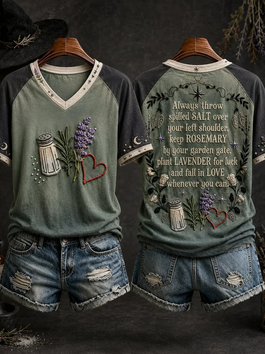 Halloween Witch Salt Rosemary Lavender Love Art V-Neck Shirt Halloween Clothes Gifts For Sister