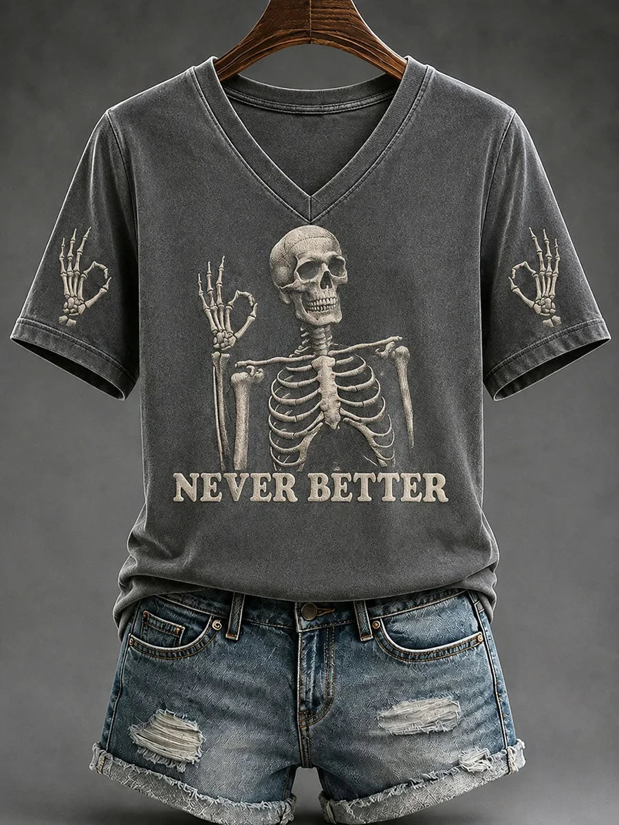 Never Better Fun Skull Halloween V-Neck Shirt Halloween Clothes Cool Gifts For Skull Lovers
