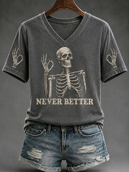 Never Better Fun Skull Halloween V-Neck Shirt Halloween Clothes Cool Gifts For Skull Lovers
