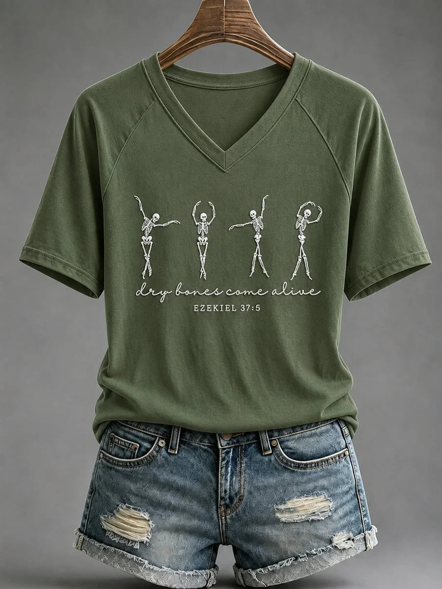 Christian Halloween Dry Bones Come Alive V-Neck Shirt Halloween Merch
