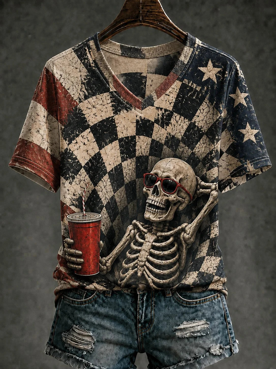 Halloween Skeleton Vintage V-Neck Shirt Halloween Apparel Gifts For Girlfriend