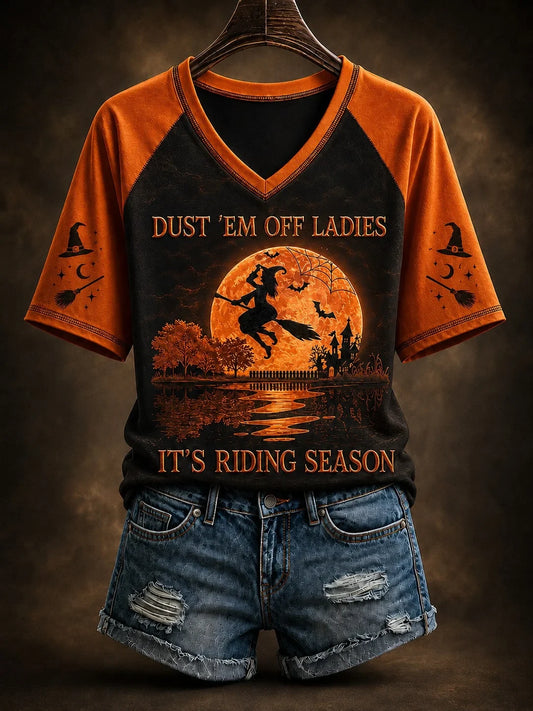 Witch It's Riding Season Halloween V-Neck Shirt Halloween Apparel Gifts Idea For Girlfriend