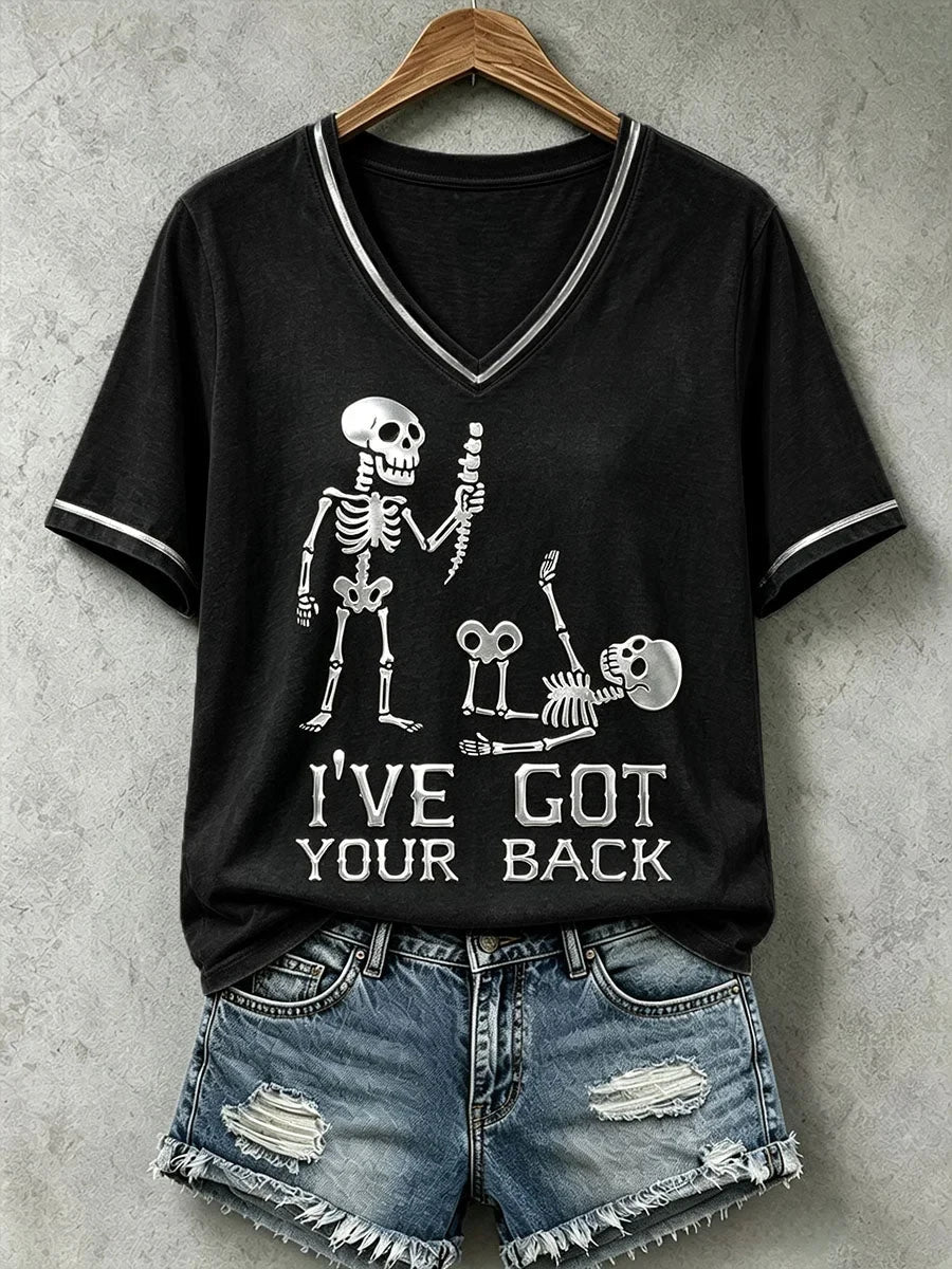 I've Got Your Back Skeleton V-Neck Shirt Halloween Clothing Presents Idea For Her