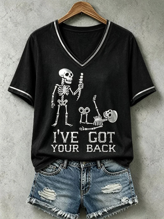 I've Got Your Back Skeleton V-Neck Shirt Halloween Clothing Presents Idea For Her
