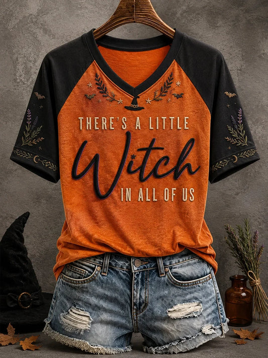 Halloween There's A Little Witch In All Of Us Art V-Neck Shirt Halloween Clothing Gifts For Her