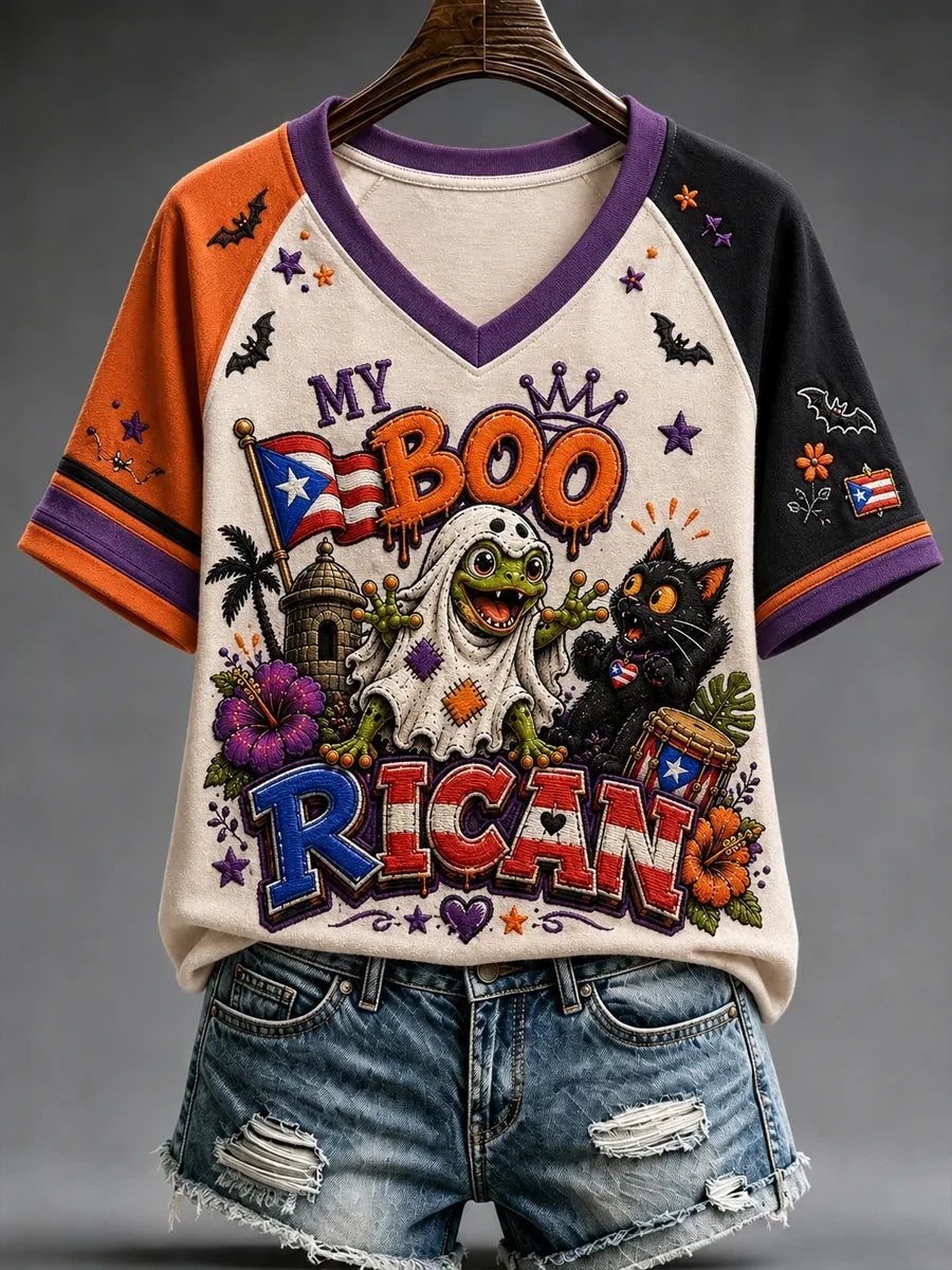 In Puerto Rico BOORICUA Halloween V-Neck Shirt Holiday Clothing Gifts Idea For Wife