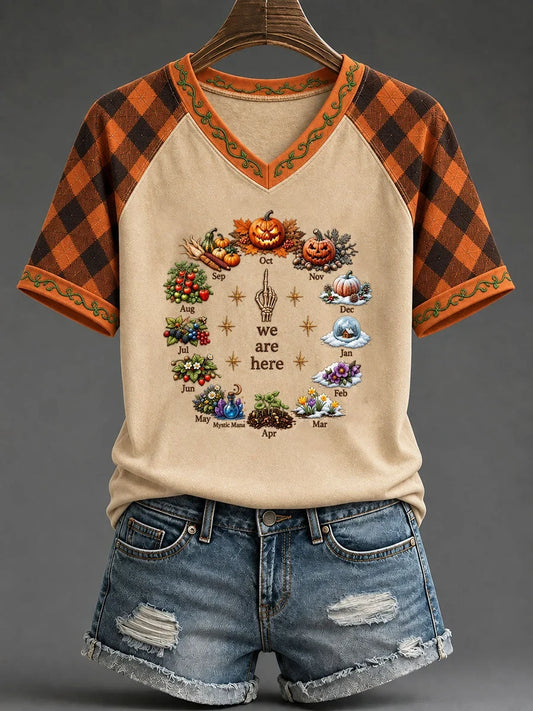 Seasonal N Holiday Autumn Vibe V-Neck Shirt Halloween Clothing Gifts For Girlfriend