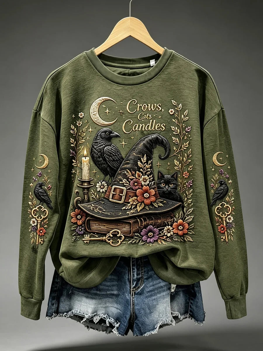 Black Cat Cows Cats Candles Halloween Sweatshirt Holiday Clothing Gifts For Cat Mom
