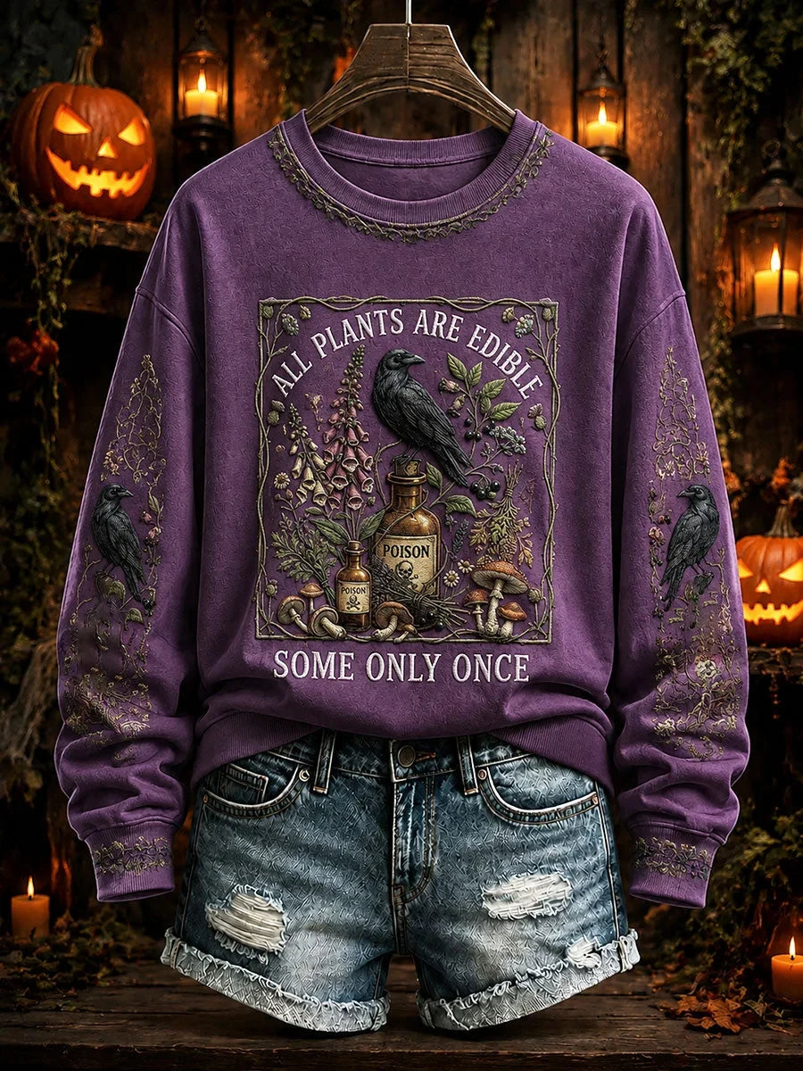 All Plants Are Edible Some Only Once Halloween Floral Sweatshirt Haunted Halloween Clothing