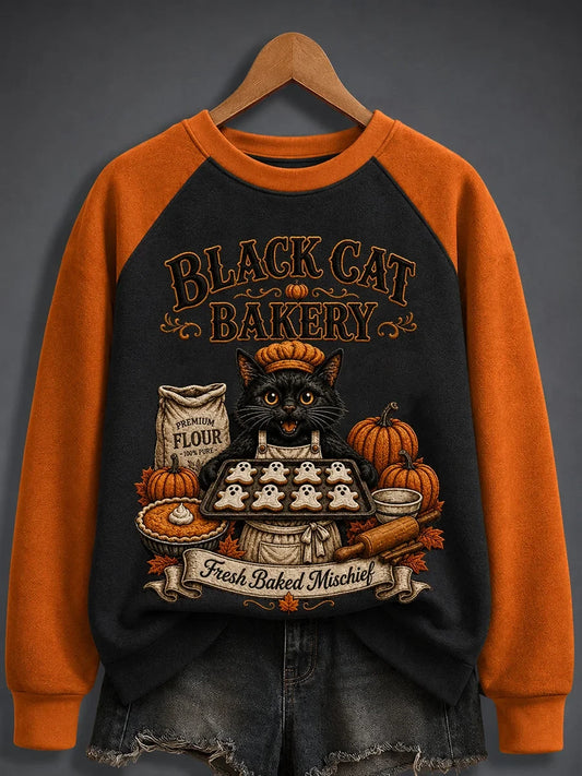 Spooky Black Cat Bakery Halloween Sweatshirt Spooky Halloween Apparel