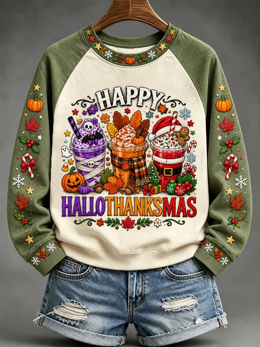 Happy Hallothanksmas Floral Graphic Sweatshirt Halloween Merch Gifts For Besties