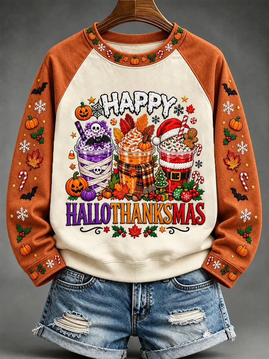 Happy Hallothanksmas Halloween Thanksgiving Sweatshirt Holiday Clothing Gifts For Besties