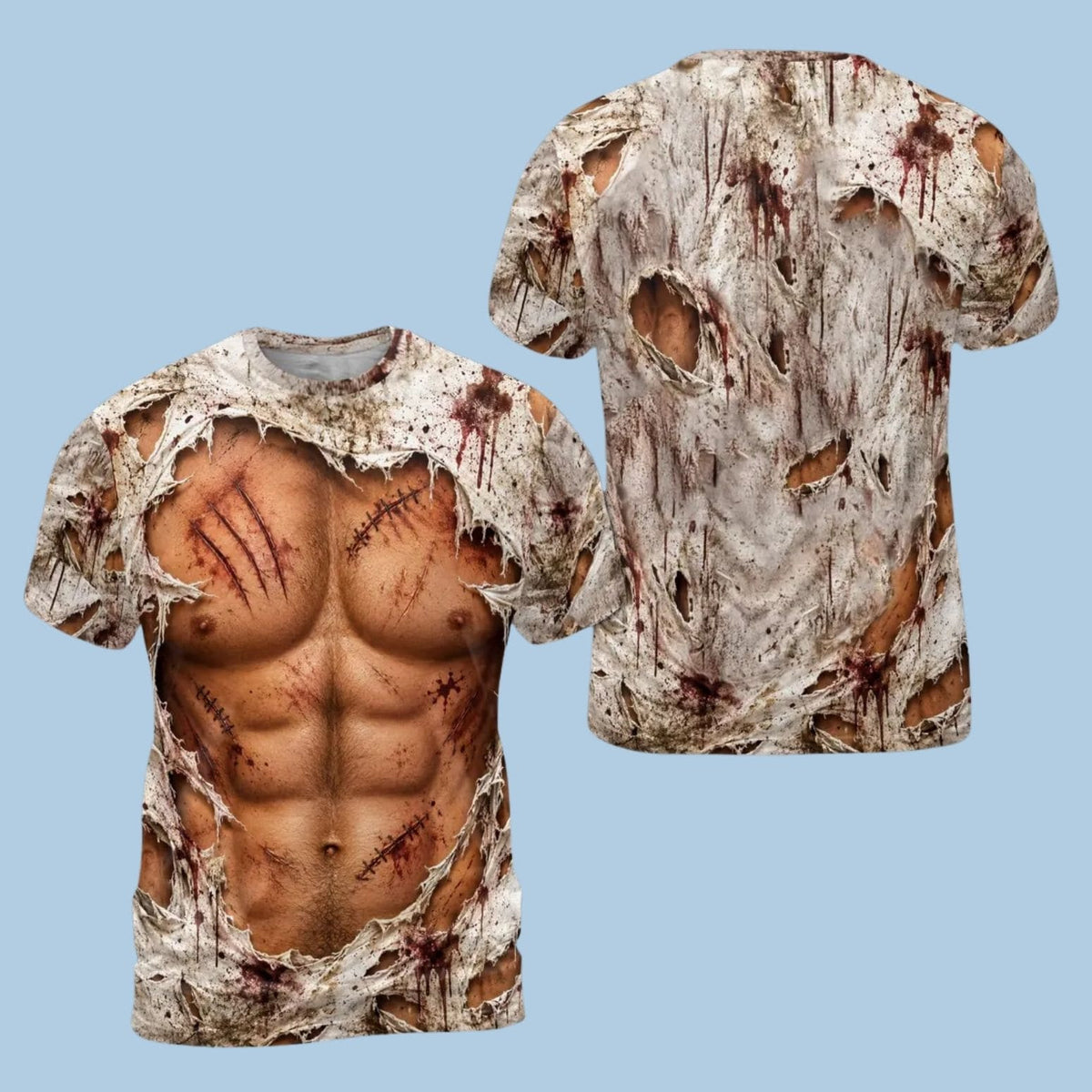 Ripped Bloody Muscle Abs Costume T-Shirt Halloween Clothing Gifts For Brother