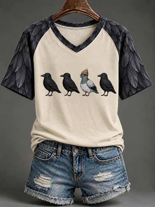 Halloween Fun Crow V-Neck Shirt Spooky Season Merch Cool Gifts For Crow Lovers